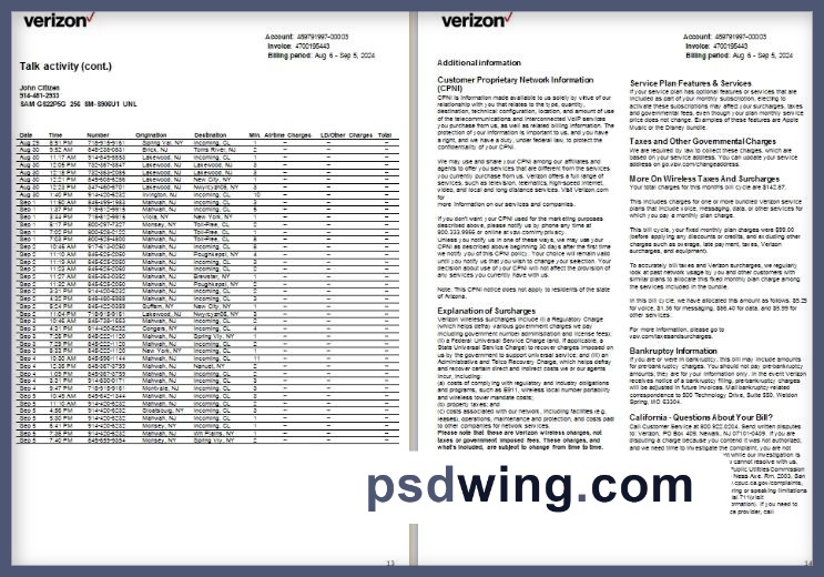 USA New Jersey Verizon Utility Bill (13-14)